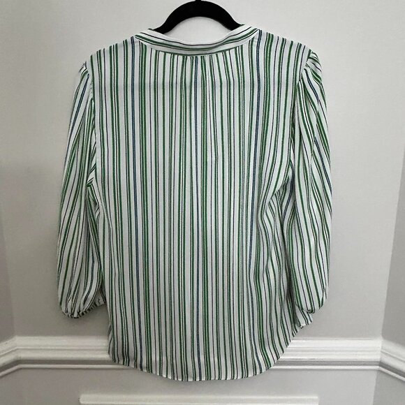 CAbi Style 5893 Awning Stripe Blouse White w/ Green & Black Stripes Size Small - Picture 2 of 8